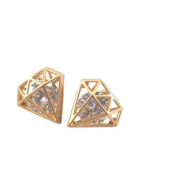 Geometric Crystal Stud Earrings With Gold-Tone Cage Design - Picture 3 of 7